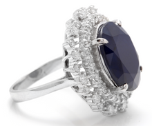 Load image into Gallery viewer, 13.50 Carats Exquisite Natural Blue Sapphire and Diamond 14K Solid White Gold Ring