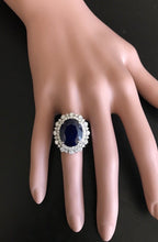 Load image into Gallery viewer, 13.50 Carats Exquisite Natural Blue Sapphire and Diamond 14K Solid White Gold Ring