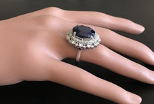 Load image into Gallery viewer, 13.50 Carats Exquisite Natural Blue Sapphire and Diamond 14K Solid White Gold Ring