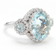 Load image into Gallery viewer, 7.80 Carats Exquisite Natural Aquamarine and Diamond 14K Solid White Gold Ring