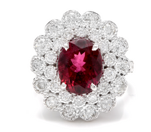 Load image into Gallery viewer, 4.25 Carats Natural Very Nice Looking Tourmaline and Diamond 14K Solid White Gold Ring