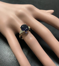 Load image into Gallery viewer, 5.75 Carats Exquisite Natural Blue Sapphire and Diamond 14K Solid Yellow Gold Ring