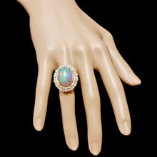 Load image into Gallery viewer, 8.50 Carats Natural Impressive Ethiopian Opal and Diamond 14K Solid Yellow Gold Ring