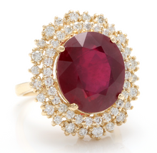 Load image into Gallery viewer, 17.60 Carats Impressive Red Ruby and Diamond 14K Yellow Gold Ring