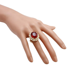 Load image into Gallery viewer, 17.60 Carats Impressive Red Ruby and Diamond 14K Yellow Gold Ring