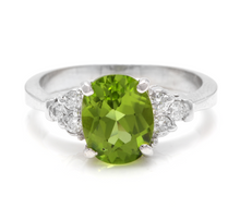 Load image into Gallery viewer, 2.70 Carats Natural Very Nice Looking Peridot and Diamond 14K Solid White Gold Ring