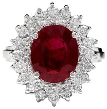 Load image into Gallery viewer, 8.50 Carats Impressive Red Ruby and Natural Diamond 14K White Gold Ring