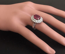 Load image into Gallery viewer, 8.50 Carats Impressive Red Ruby and Natural Diamond 14K White Gold Ring