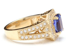 Load image into Gallery viewer, 3.60 Carats Natural Very Nice Looking Tanzanite and Diamond 14K Solid Yellow Gold Ring