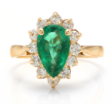 Load image into Gallery viewer, 3.05 Carats Natural Emerald and Diamond 14K Solid Yellow Gold Ring