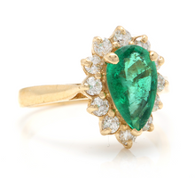 Load image into Gallery viewer, 3.05 Carats Natural Emerald and Diamond 14K Solid Yellow Gold Ring