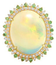 Load image into Gallery viewer, 8.55 Carats Natural Impressive Ethiopian Opal, Tsavorite and Diamond 14K Solid Yellow Gold Ring