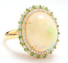 Load image into Gallery viewer, 8.55 Carats Natural Impressive Ethiopian Opal, Tsavorite and Diamond 14K Solid Yellow Gold Ring