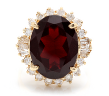 Load image into Gallery viewer, 9.95 Carats Impressive Red Garnet and Natural Diamond 14K Yellow Gold Ring
