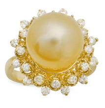 Load image into Gallery viewer, Splendid Natural South Sea Pearl and Diamond 14K Solid Yellow Gold Ring