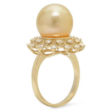 Load image into Gallery viewer, Splendid Natural South Sea Pearl and Diamond 14K Solid Yellow Gold Ring