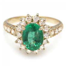 Load image into Gallery viewer, 2.50 Carats Natural Emerald and Diamond 14K Solid Yellow Gold Ring