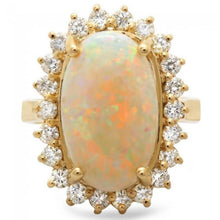 Load image into Gallery viewer, 7.00 Carats Natural Impressive Australian Opal and Diamond 14K Solid Yellow Gold Ring