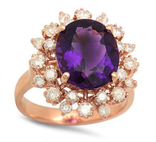 Load image into Gallery viewer, 6.00 Carats Natural Amethyst and Diamond 14K Solid Rose Gold Ring