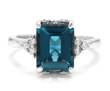 Load image into Gallery viewer, 3.85 Carats Natural Impressive London Blue Topaz and Diamond 14K White Gold Ring