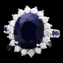 Load image into Gallery viewer, 8.30ct Natural Blue Sapphire &amp; Diamond 14k Solid White Gold Ring