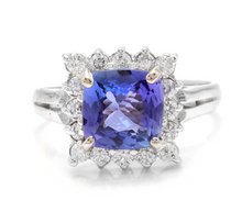 Load image into Gallery viewer, 3.00 Carats Natural Very Nice Looking Tanzanite and Diamond 14K Solid White Gold Ring