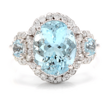 Load image into Gallery viewer, 6.90 Carats Exquisite Natural Aquamarine and Diamond 14K Solid White Gold Ring