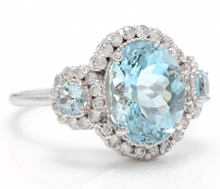 Load image into Gallery viewer, 6.90 Carats Exquisite Natural Aquamarine and Diamond 14K Solid White Gold Ring
