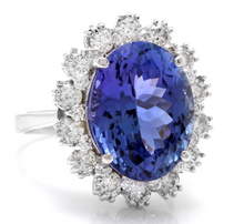 Load image into Gallery viewer, 10.50 Carats Natural Very Nice Looking Tanzanite and Diamond 14K Solid White Gold Ring