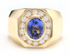 Load image into Gallery viewer, 5.10 Carats Natural Tanzanite and Diamond 14K Solid Yellow Gold Men's Ring