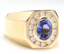 Load image into Gallery viewer, 5.10 Carats Natural Tanzanite and Diamond 14K Solid Yellow Gold Men's Ring