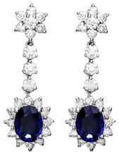 Load image into Gallery viewer, Exquisite 5.50 Carats Natural Sapphire and Diamond 14K Solid White Gold Earrings