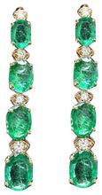 Load image into Gallery viewer, Exquisite 7.30 Carats Natural Emerald and Diamond 14K Solid Yellow Gold Earrings