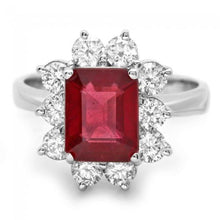 Load image into Gallery viewer, 4.10 Carats Impressive Natural Red Ruby and Diamond 14K White Gold Ring