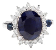 Load image into Gallery viewer, 4.50 Carats Exquisite Natural Blue Sapphire and Diamond 14K Solid White Gold Ring