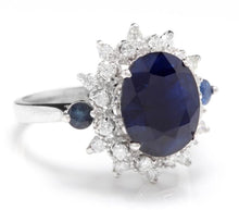 Load image into Gallery viewer, 4.50 Carats Exquisite Natural Blue Sapphire and Diamond 14K Solid White Gold Ring