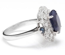 Load image into Gallery viewer, 4.50 Carats Exquisite Natural Blue Sapphire and Diamond 14K Solid White Gold Ring