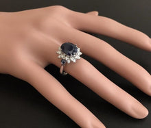 Load image into Gallery viewer, 4.50 Carats Exquisite Natural Blue Sapphire and Diamond 14K Solid White Gold Ring