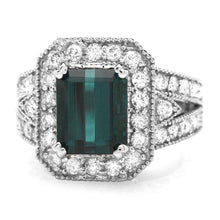 Load image into Gallery viewer, 4.70 Carats Natural Very Nice Looking Green Tourmaline and Diamond 14K Solid White Gold Ring