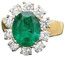 Load image into Gallery viewer, 4.60 Carats Natural Emerald and Diamond 14K Solid Yellow Gold Ring