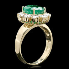 Load image into Gallery viewer, 4.60 Carats Natural Emerald and Diamond 14K Solid Yellow Gold Ring
