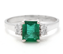 Load image into Gallery viewer, 2.15 Carats Natural Emerald and Diamond 14K Solid White Gold Ring