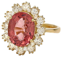 Load image into Gallery viewer, 6.10 Carats Natural Very Nice Looking Tourmaline and Diamond 14K Solid Yellow Gold Ring