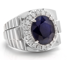Load image into Gallery viewer, 8.20 Carats Natural Diamond &amp; Blue Sapphire 14K Solid White Gold Men's Ring