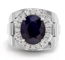 Load image into Gallery viewer, 8.20 Carats Natural Diamond &amp; Blue Sapphire 14K Solid White Gold Men's Ring
