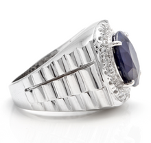 Load image into Gallery viewer, 8.20 Carats Natural Diamond &amp; Blue Sapphire 14K Solid White Gold Men's Ring