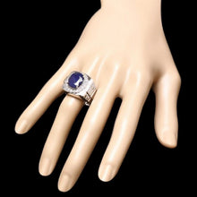 Load image into Gallery viewer, 8.20 Carats Natural Diamond &amp; Blue Sapphire 14K Solid White Gold Men's Ring