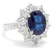 Load image into Gallery viewer, 4.80 Carats Exquisite Natural Blue Sapphire and Diamond 14K Solid White Gold Ring