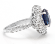 Load image into Gallery viewer, 4.80 Carats Exquisite Natural Blue Sapphire and Diamond 14K Solid White Gold Ring