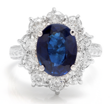 Load image into Gallery viewer, 4.80 Carats Exquisite Natural Blue Sapphire and Diamond 14K Solid White Gold Ring
